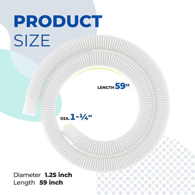 ANTOBLE Pool Hose for Intex 1.25" Diameter Above Ground Pool Pump Hoses Replacement Accessory 59" Long 1-1/4 Swimming Pool Filter Pump Hoses 607 637 With 4 Metal Clamps, 2 Pack - Image 2